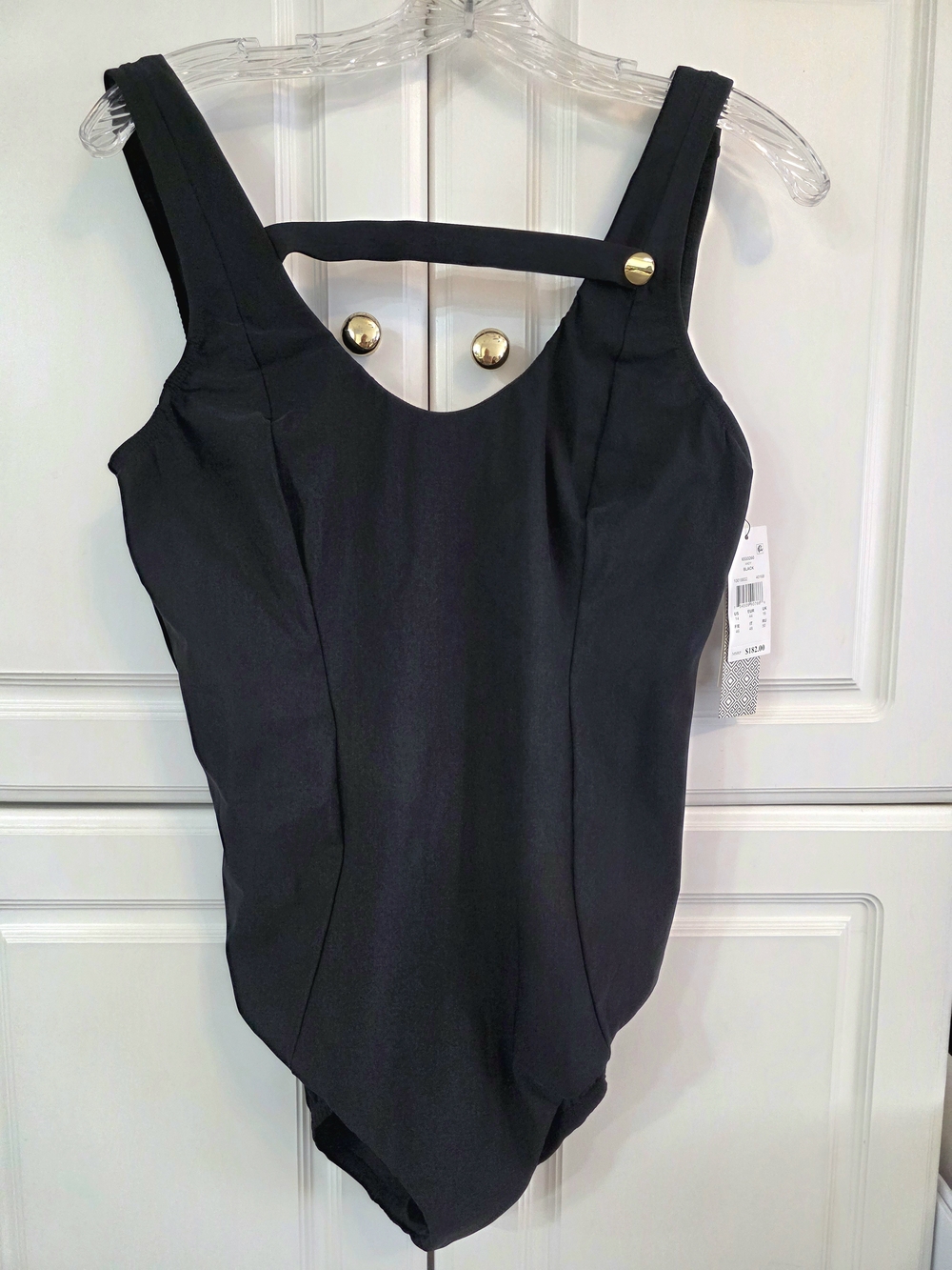 NWT Amoressa Classic Black One-Piece Swimsuit with Gold Button Detail Size 14